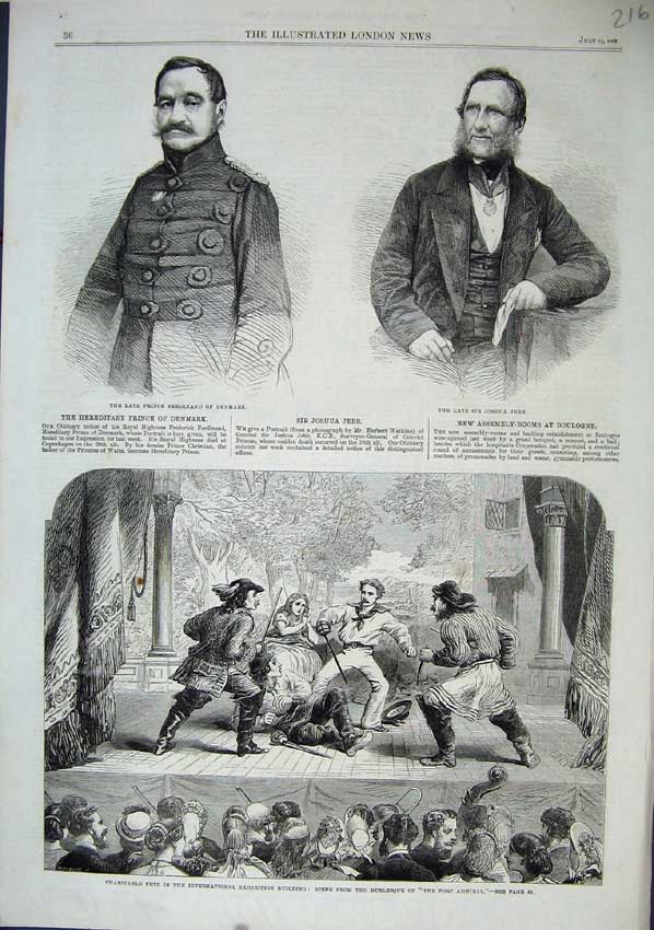 Old Antique Print Ferdinand Denmark Joshua Jebb 1863 Port Admiral Theatre 19th