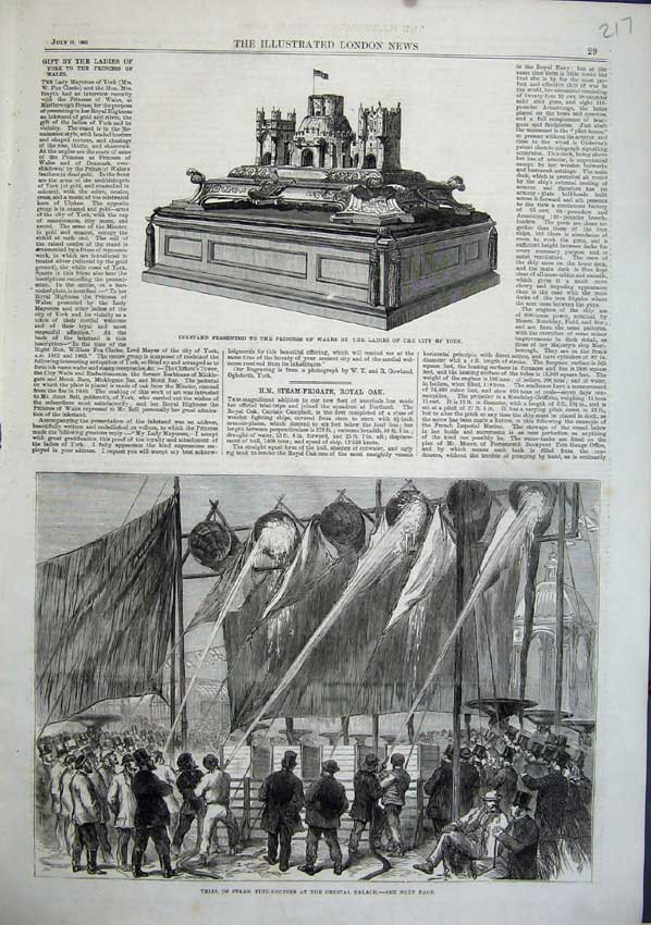 Old Antique Print 1863 Inkstand Princess Wales York Steam Engines Palace 19th