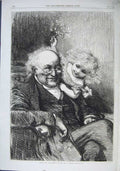 Original Old Antique Print 1863 Man Under Mistletoe Young Girl Fine Art Thomas