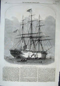 Old Antique Print 1863 Double Screw Steam Ship Far East Sailing Boats Art 19th