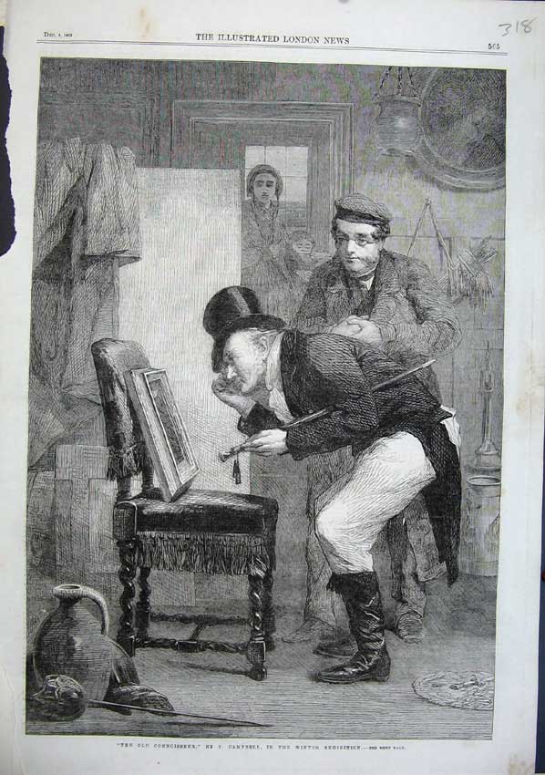 Original Old Antique Print 1863 Connoisseur Man Painting Campbell Fine Art 19th