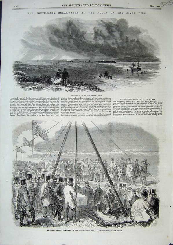 Old Antique Print 1863 View Breakwater River Tees Isaac Wilson Chairman 19th