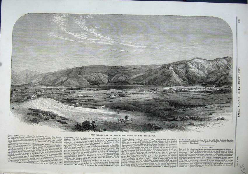 Old Antique Print 1863 Abbottabad Sanitariums Himalayas Mountains Punjab 19th