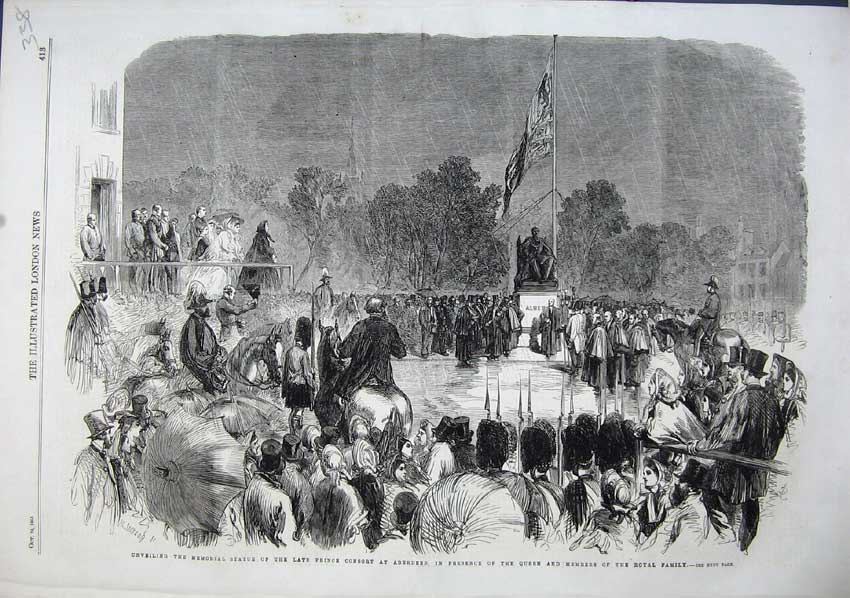 Old Antique Print 1863 Memorial Statue Prince Consort Aberdeen Queen Art 19th