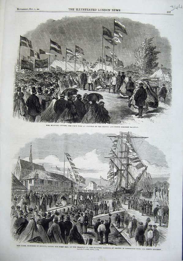 Old Antique Print 1863 Milward Cutting Turf Railway Hare Tramway Harbour 19th