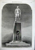 Old Antique Print 1863 Memorial Statue Herbert Ingram Boston Lancashire 19th
