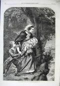 Original Old Antique Print 1863 Siers Wife Children Country Herrick Fine Art