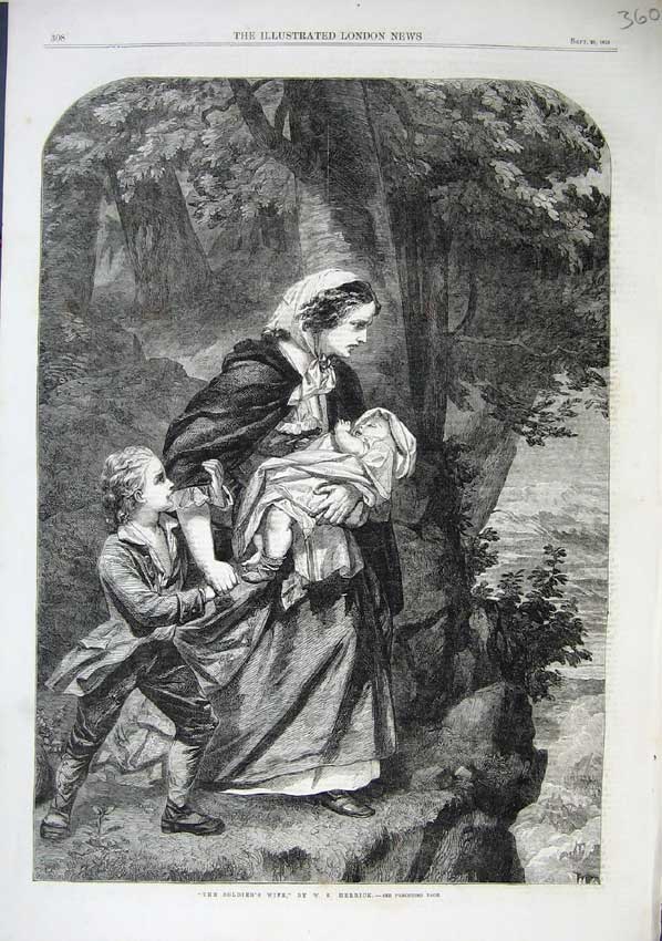 Original Old Antique Print 1863 Siers Wife Children Country Herrick Fine Art
