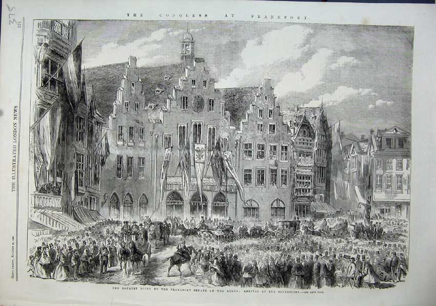 Old Antique Print Banquet Frankfort Senate Romer Sovereigns Congress 1863 19th