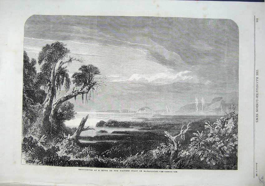 Old Antique Print 1863 Embouchure River Western Coast Madagascar Fine Art 19th