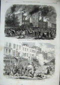 Old Antique Print 1863 Riots New York Orphan Asylum Military First Avenue 19th