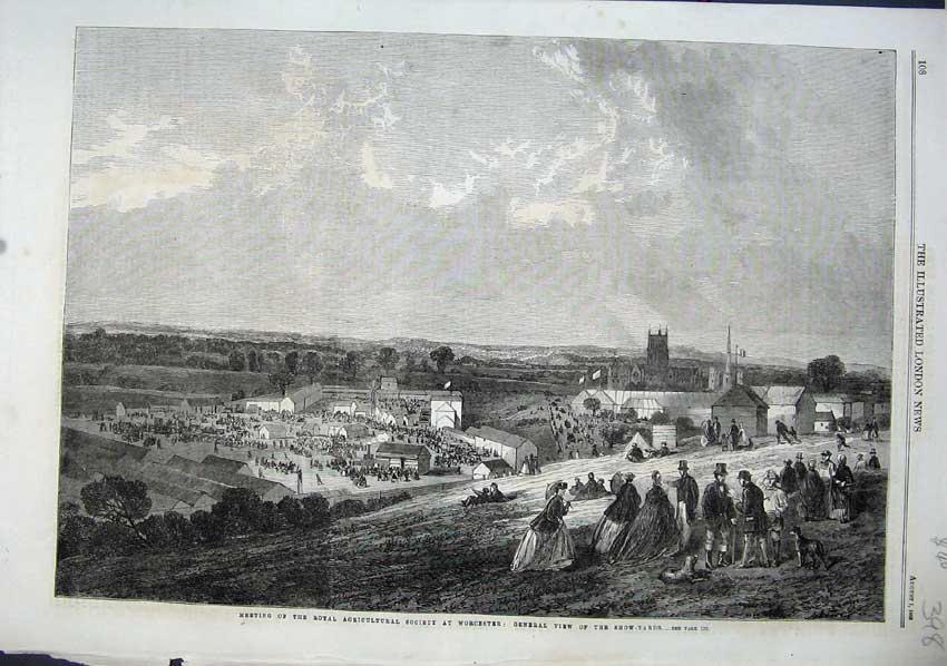 Original Old Antique Print 1863 Royal Agricultural Society Worcester Show Yard