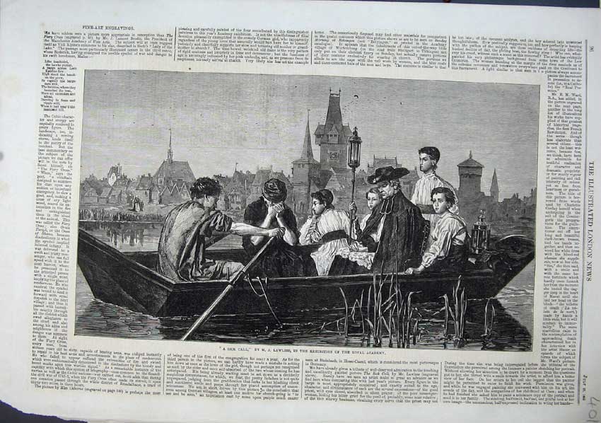 Old Antique Print 1863 Sick Call Doctor Man Boat River Lawless Fine Art 19th