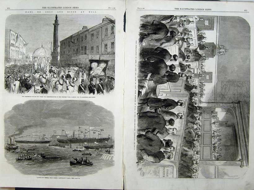 Antique Old Print 1863 Earl Grey Hull Wilberforce Monument Samuelson Ship 19th