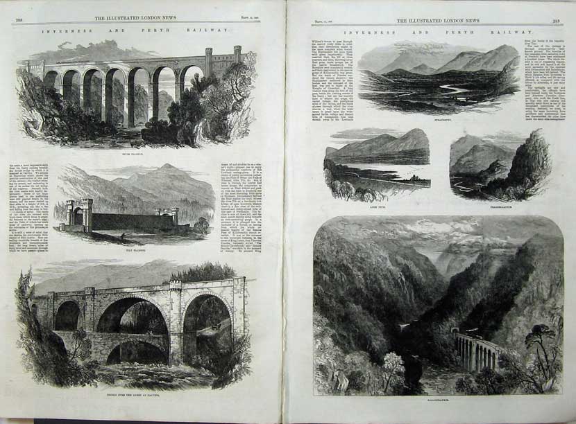 Antique Old Print 1863 Killiecrankie Railway Inverness Divie Viaduct Inch 19th