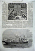 Old Antique Print 1864 Fish Rearing Twickenham Ship Frigate Armour-Clad 19th
