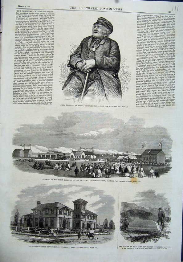Old Antique Print 1864 John Gilliatt Railway New Zealand Clubhouse Grave 19th