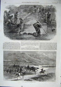 Original Old Antique Print 1864 Hindoo Bathers River Jumna Snake Cattle Scinde