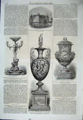 Original Old Antique Print 1864 War Schleswig Chateau Vase Testimonial Strang