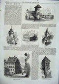 Old Antique Print 1864 Bridge Nuremberg Durer'S Tomb Tower Oriel Window 19th