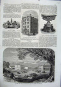 Old Antique Print 1864 Il Gombo Farm Emmanuel Hospital Vase Hamilton Art 19th