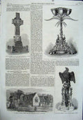 Original Old Antique Print 1864 Statue Eagle Chapel Oxford School Chatham Cross