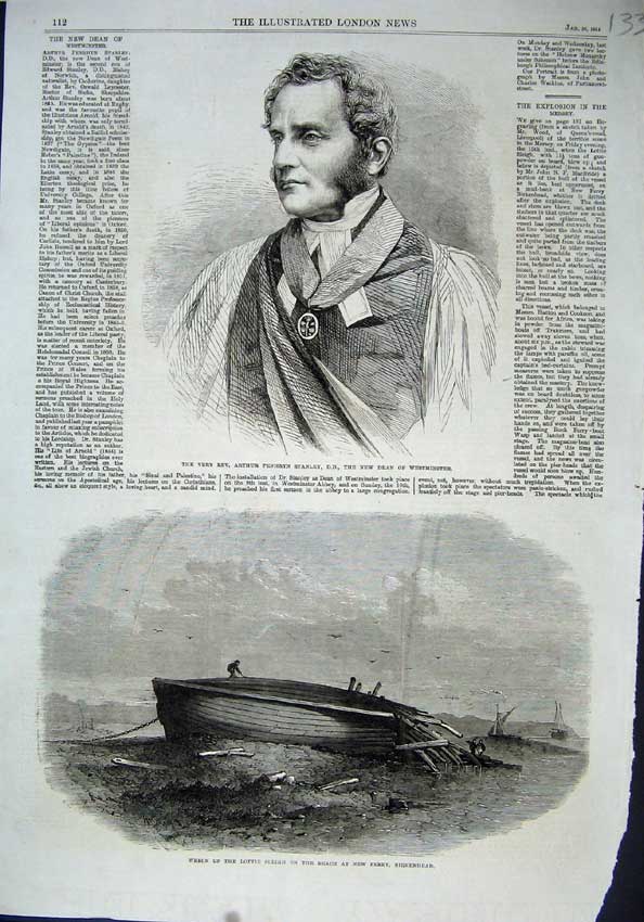 Old Antique Print 1864 Rev Stanley Westminster Wreck Lottie Sleigh Boat 19th