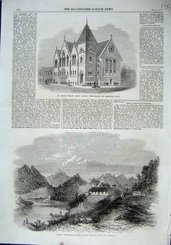 Old Antique Print St Pauls Church Birkenhead 1864 Missionary New Zealand 19th