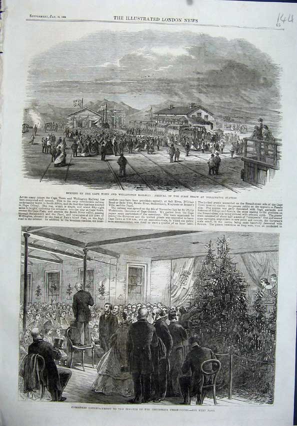 Old Antique Print 1864 Cape Wellington Railway Train Christmas Greenwich 19th