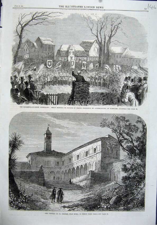 Old Antique Print 1864 Convent Onofrio Rome Tasso Elmshorn Frederick Art 19th