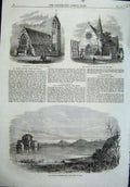 Original Old Antique Print Lake Fusaro Italy 1864 Church Jude Holy Trinity Kent