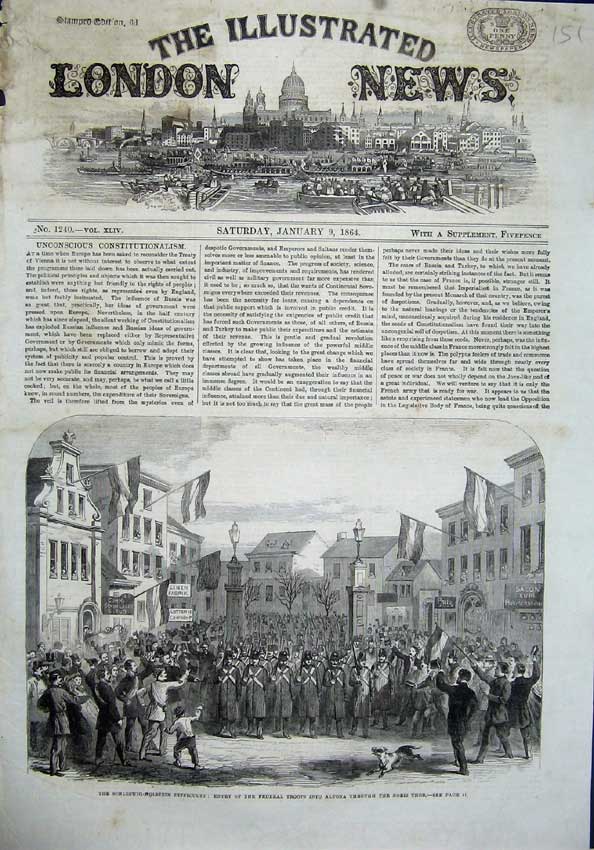 Old Antique Print 1864 Federal Troops Altona Schleswig-Holstein Nobis War 19th