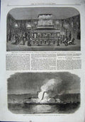 Original Old Antique Print King Denmark Castrum Doloris Copenhagen 1864 Newton