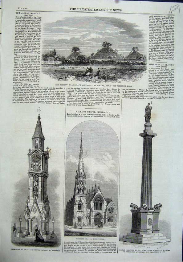 Old Antique Print Bartlow Hills Essex 1864 Memorial Prince Consort Chapel 19th