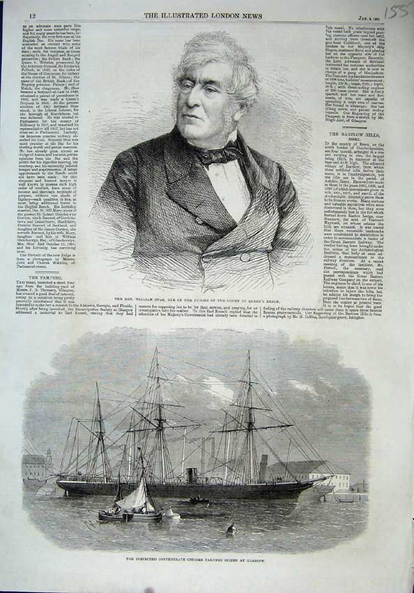 Old Antique Print William Shee Judge 1864 Pampero Ship Civil War Cruise 19th