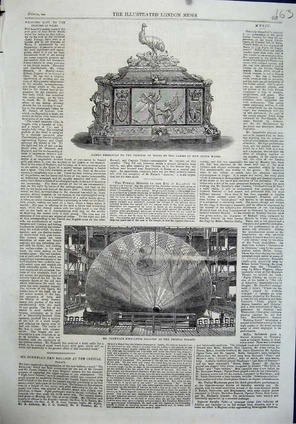 Original Old Antique Print Casket Princess Wales 1864 Coxwell Balloon Crystal