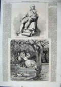 Old Antique Print Statue John Hunter 1864 Young Girl Swing Garden Thomas 19th