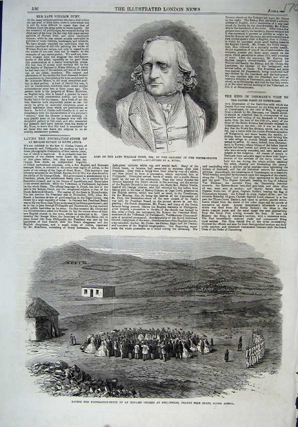 Old Antique Print 1864Bust William Hunt English Church Philippolis Africa 19th
