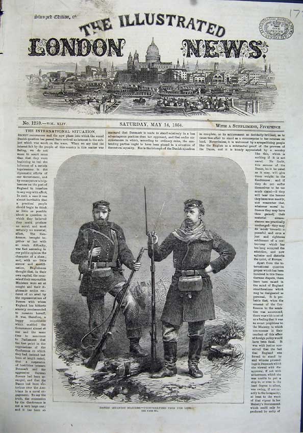 Original Old Antique Print 1864 Danish Infantry Siers Uniform Rifles Fine Art