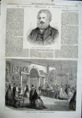 Old Antique Print 1864 Flower Mayor Shakspeare Pictures Relics Town Hall 19th