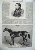 Antique Old Print 1864 Portrait Alaric Watts Horse General Peel Newmarket 19th