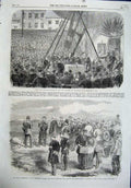 Old Antique Print 1864 War Denmark Prince Charles Duppel Freemasons Hall 19th