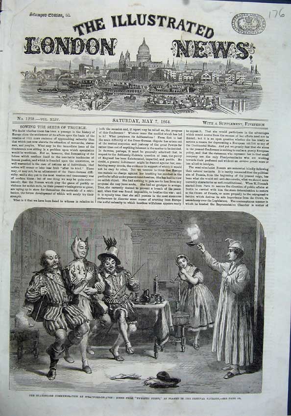 Old Antique Print 1864 Shakspeare Twelfth Night Theatre Festival Pavilion 19th