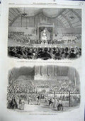 Old Antique Print 1864 Gymnastics Edinburgh School Bust Shakspeare Hall 19th