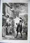 Old Antique Print 1864 Fine Art Valentine'S Day Man House Window Romance 19th