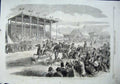 Original Old Antique Print 1864 Horse Races Cairo Grand Stand Aport People 19th