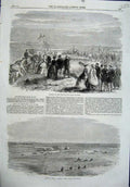 Original Old Antique Print 1864 Sweet Water Canal Suez Horse Races Cairo Egypt
