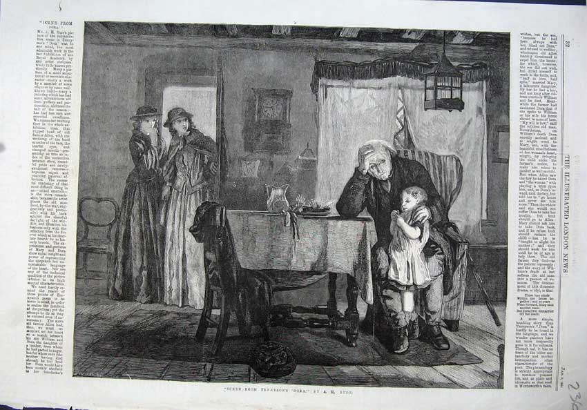 Original Old Antique Print 1864 Scene Tennyson'S Dora Theatre Man Child Women