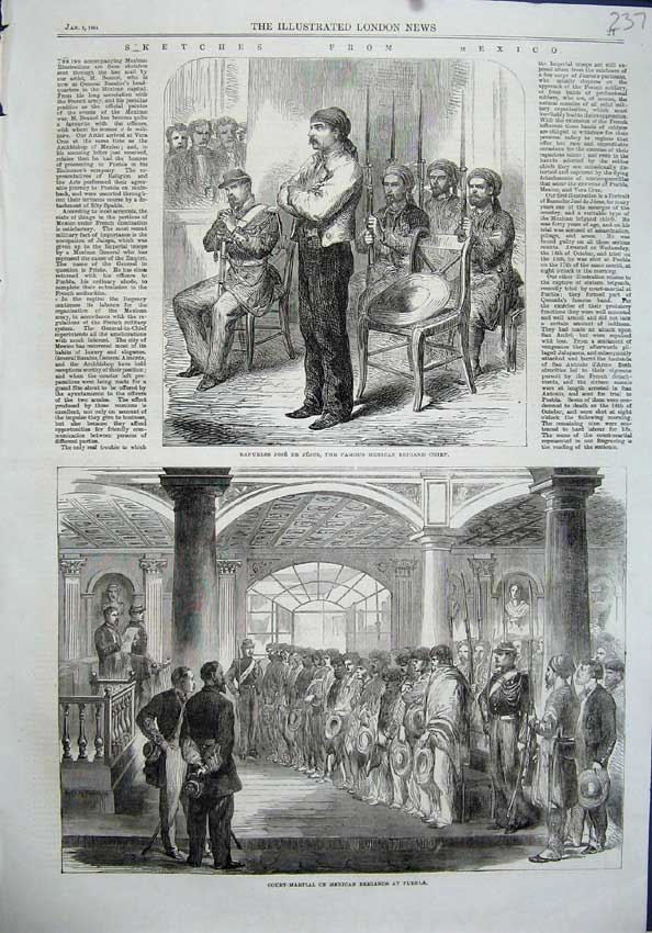 Old Antique Print 1864 Court Martial Mexican Puebla Banuelos Jose Jesus 19th