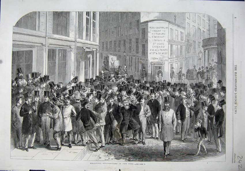 Old Antique Print 1864 Kerbstone Stockbrokers New York America Fine Art 19th